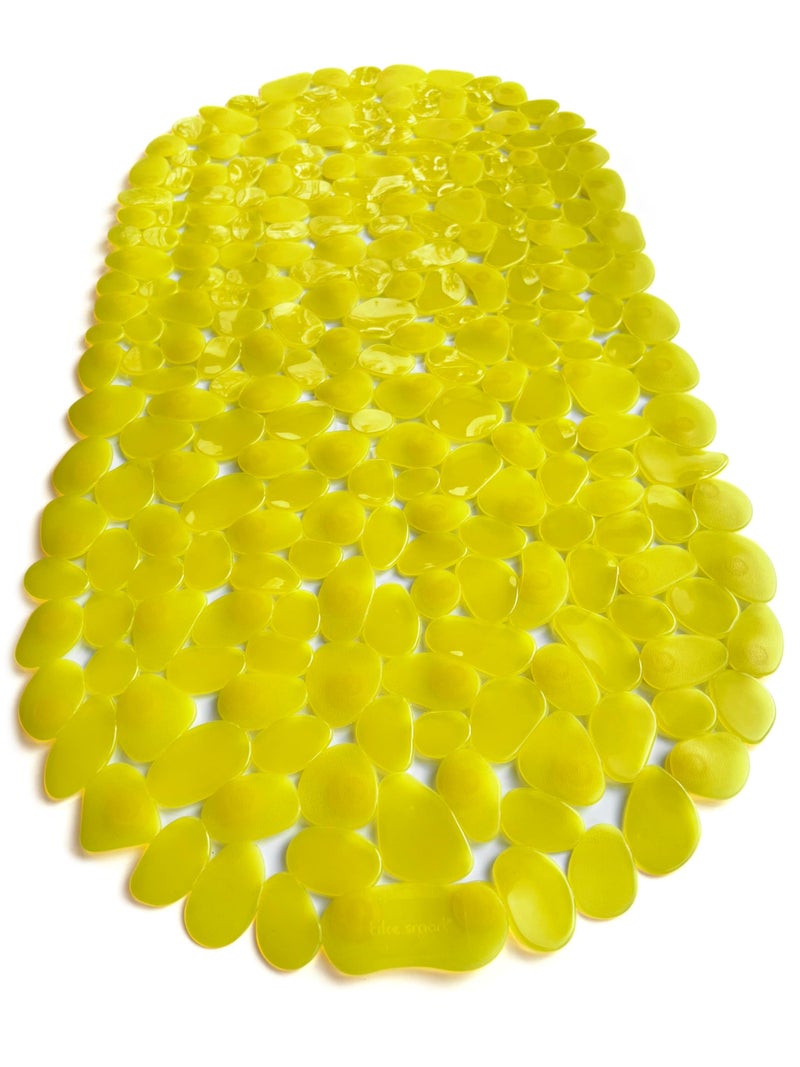 Tike Smart â€œPebblesâ€ Non-Slip Bathtub & Shower Mat 27â€x14â€ Oval - Non-Toxic - Safe, Clean, Machine-Washable, Superior Grip & Drainage, Vinyl, for Smooth Floors ONLY, Transparent Light Yellow - Image 2